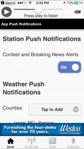 Newstalk KZRG enable severe weather alerts