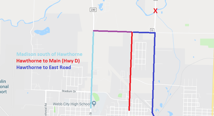 Route D Center Creek Bridge Closure, alternate route