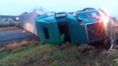 Photo of Semi-truck rollover blocked an entire road this morning near MO 37