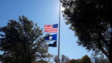 Photo of Flags flying at half-staff today in Kansas for a fallen hero. 