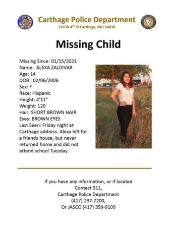 Carthage Police Department seeking the public’s help in finding a missing child.