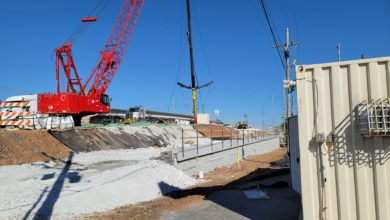 Photo of Girders arrive at Rangeline bridge construction site