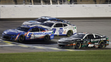 Photo of Larson edges Buescher at the line at Kansas Speedway in closest finish in NASCAR Cup Series history