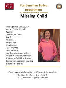 PSA: Carl Junction Missing Child